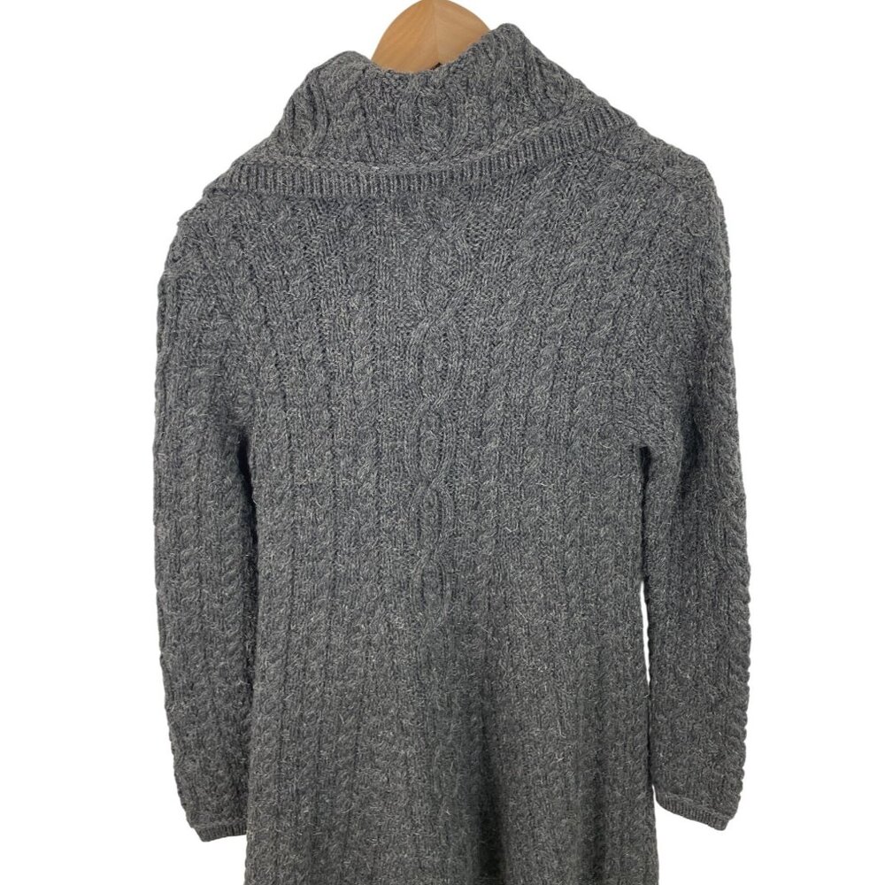Irish Crafts Gray Cable Knit Long Button Up Cardigan Sweater Womens Size Small - Picture 7 of 9
